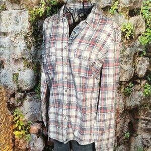 Cato Plaid Button-Down Shirt in White, Gray and Red